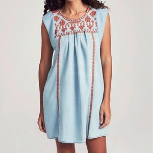Faherty Queenie Boho Embroidered Chambray Dress, size XL